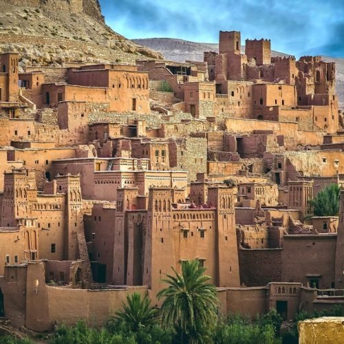 Ait Benhaddou Kasbah in Morocco with traditional earthen architecture featured during moroccocameltrips cultural desert travel experience.